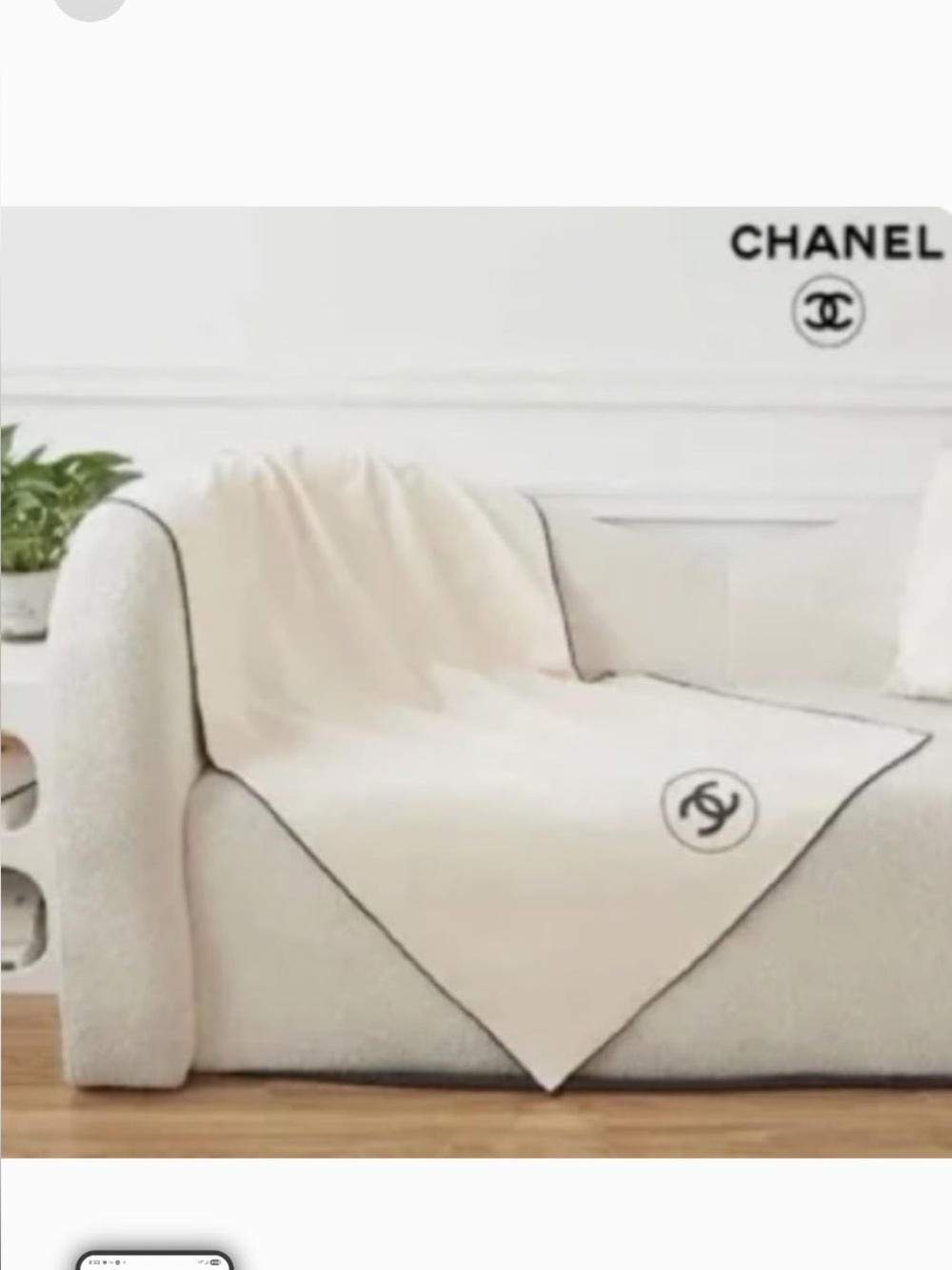 CHANEL Cream Throw with Black Edge and CC Logo